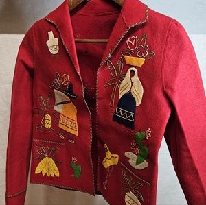 VINTAGE MEXICAN TOURIST JACKET MID CENTURY HANDMADE SOMBRERO PALM TREE DONKEY